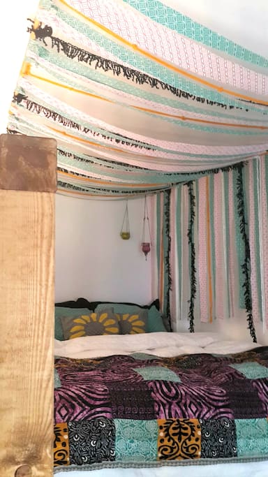 Your dreams will never be sweeter than in this comfy bed covered by the whimsical canopy.