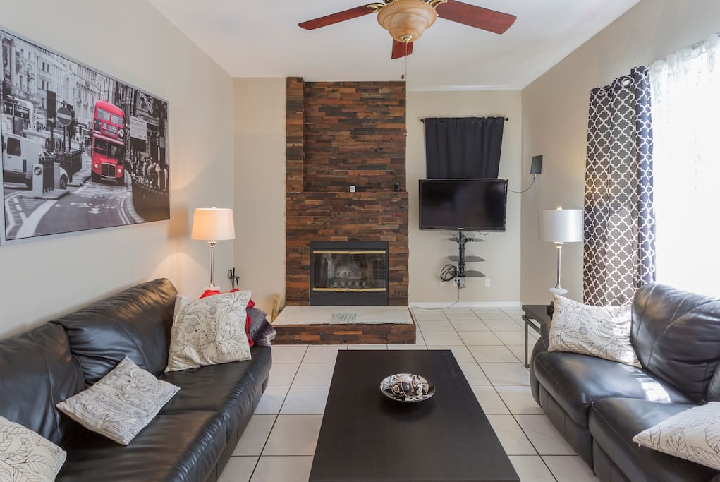 Living room and fireplace