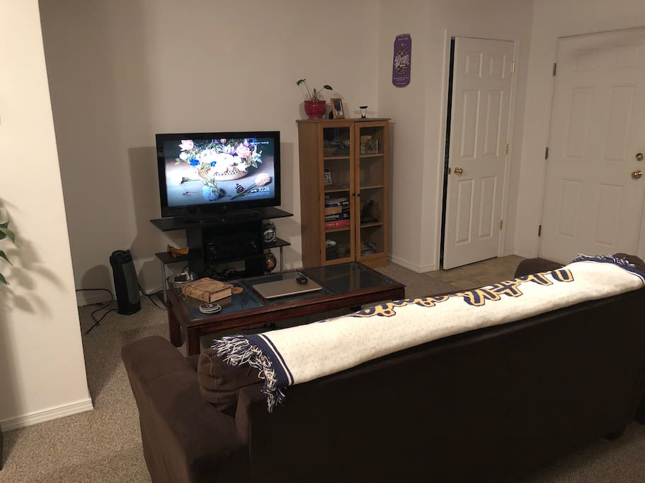 Living area; TV with Chromecast & Xbox connected. Comfy couch can sleep one.
