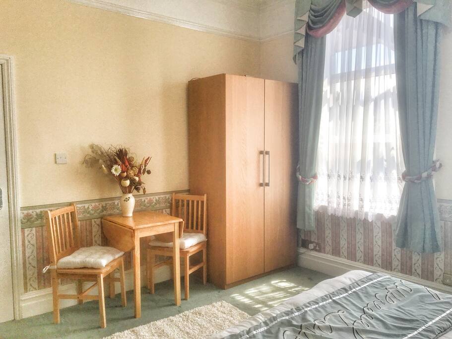Wardrobe and seating area