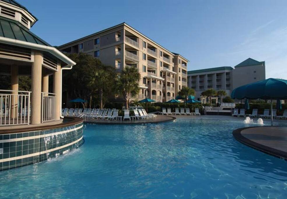 Property has a large outdoor pool, a smaller pool and an indoor heated pool.