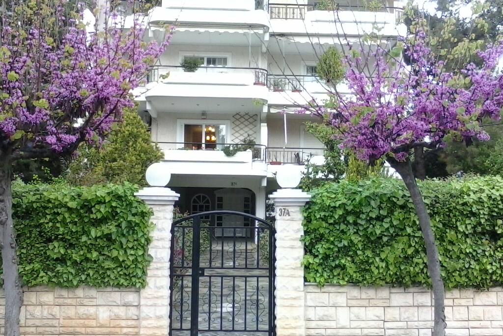 View of the building from the front gate. The apartment is on the 1st floor/right side.