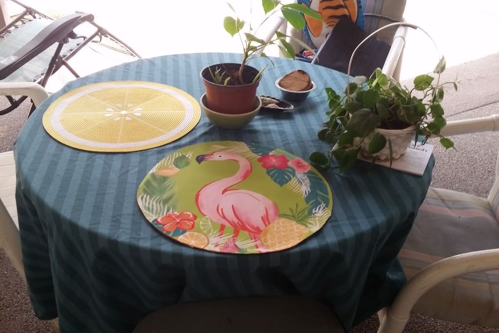 Cool, airy space outside on patio to enjoy complimentary morning coffee or tea.