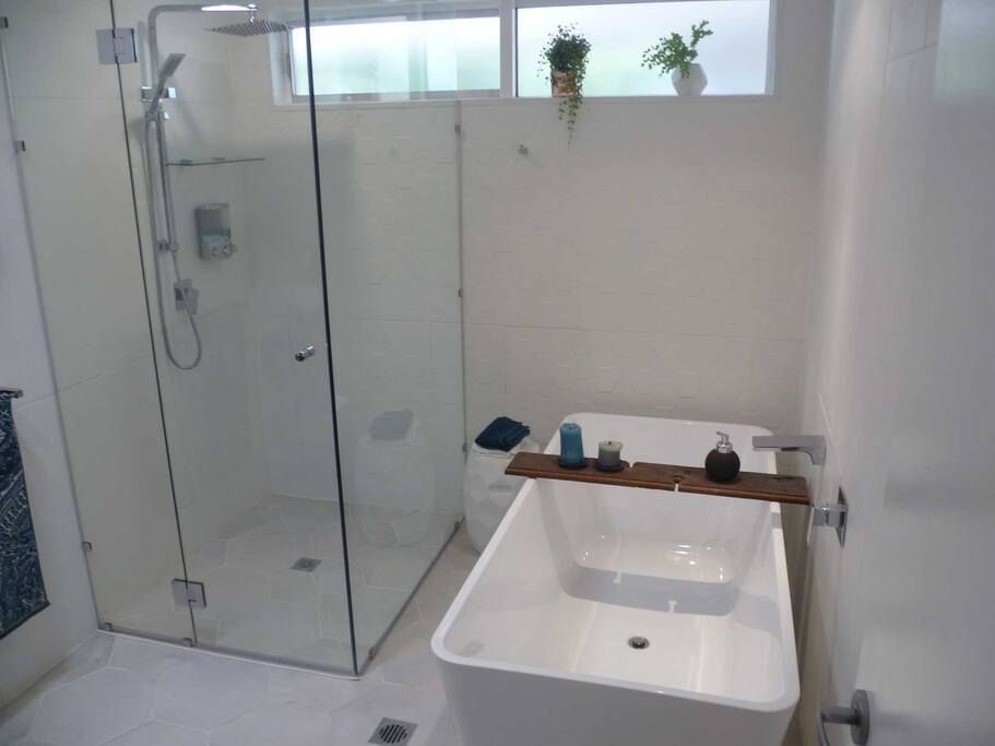 Large bath and rain shower