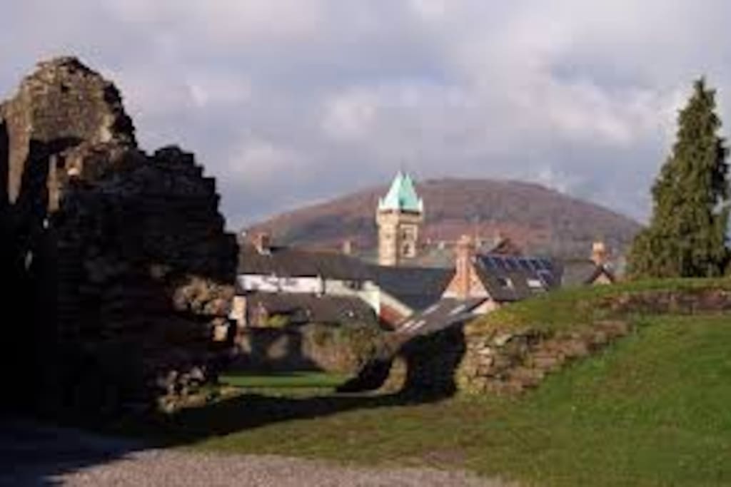 View of the town centre from Abergavenny Castle