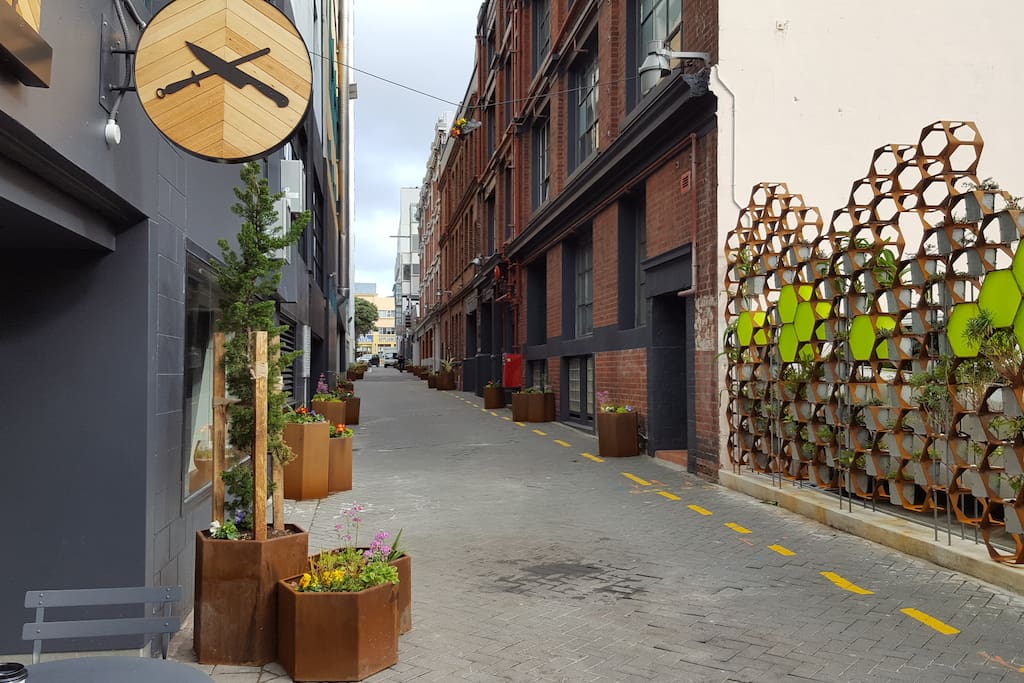 Egmont Street right in the Centre of everything. Quirky Cuba Street is one block away where you will find lots of interesting shops and eateries.