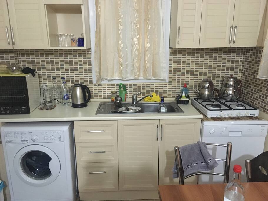This kitchen part of your room you can use and store your own stuff in refrigirator ann you can use oven and kitchen tools