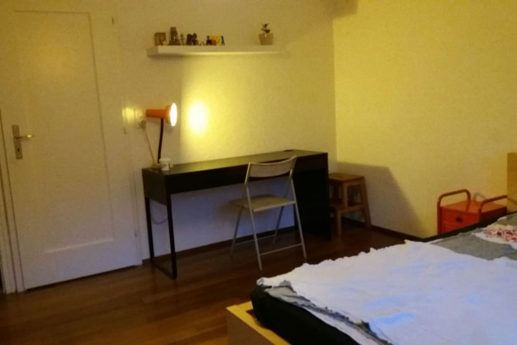 The desk in the room.