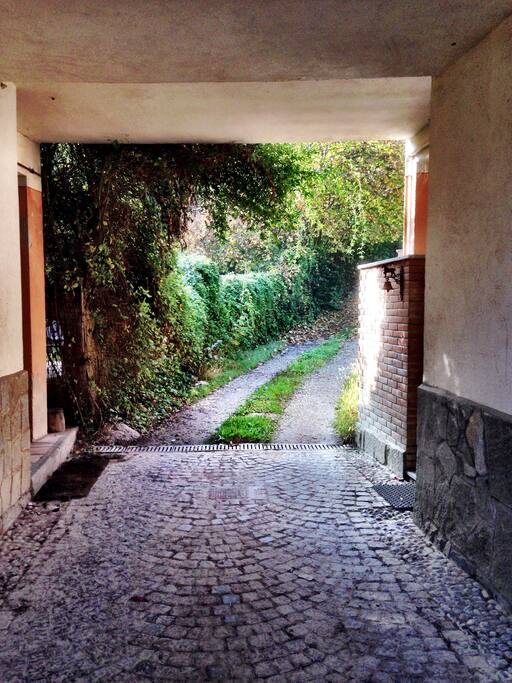 towards the entrance of the house