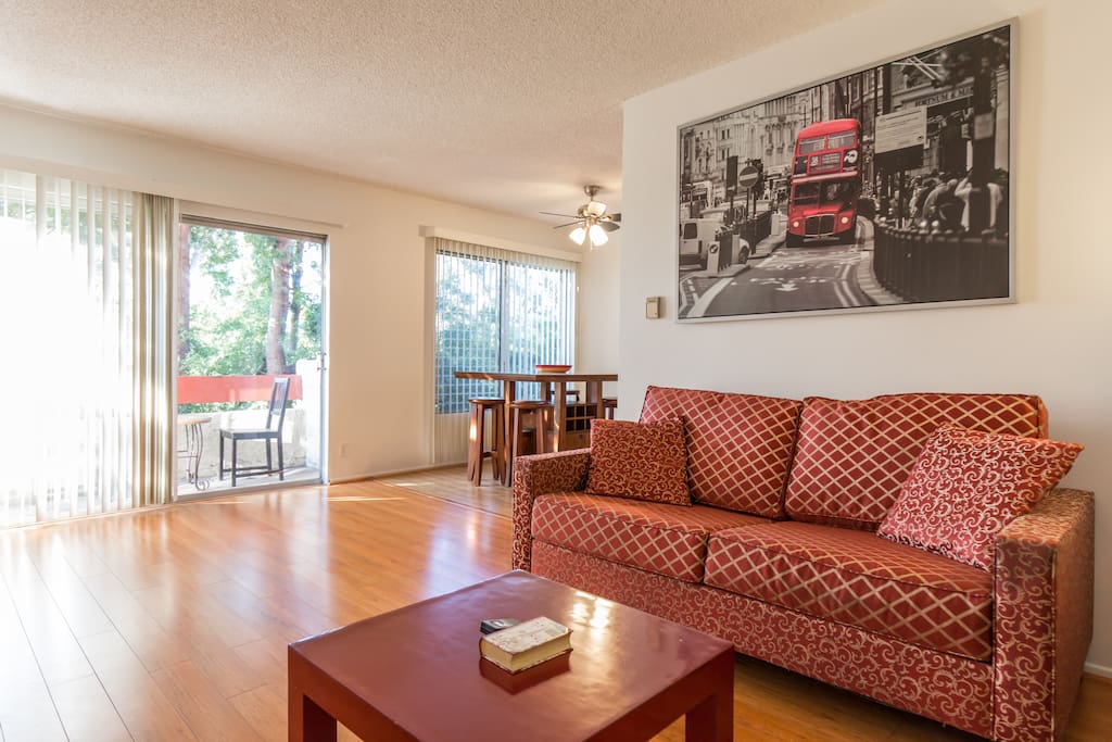 Living area with view of dining area
