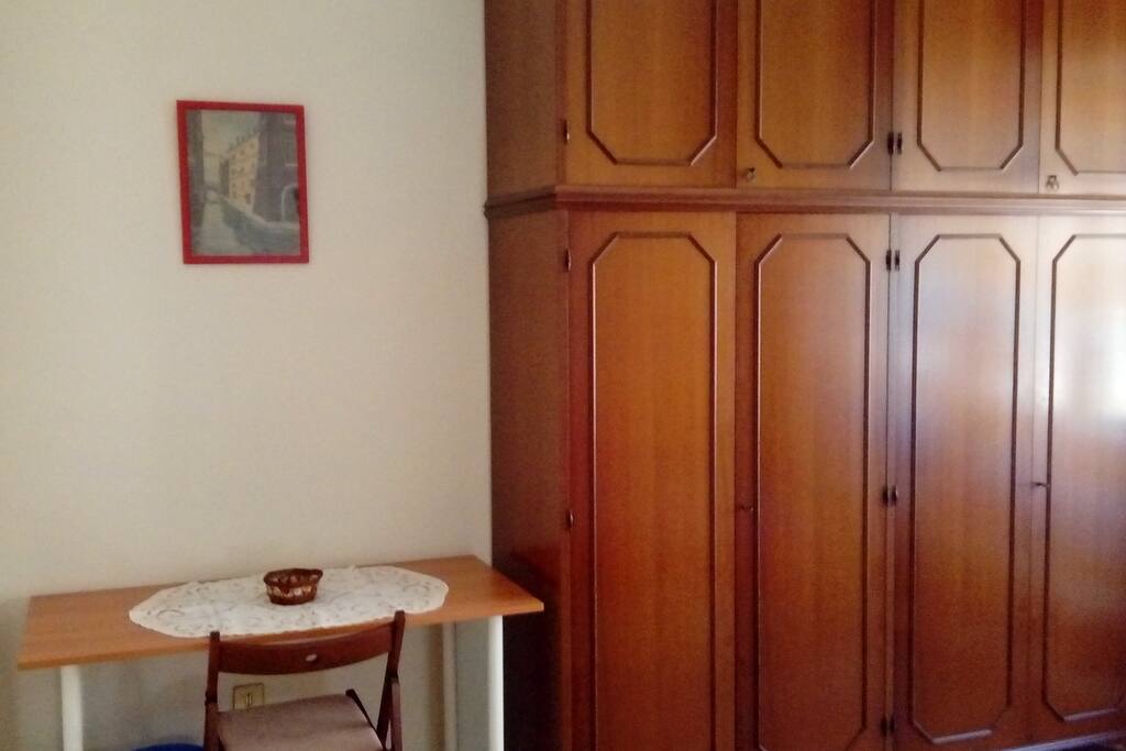 spacious wardrobe and desk