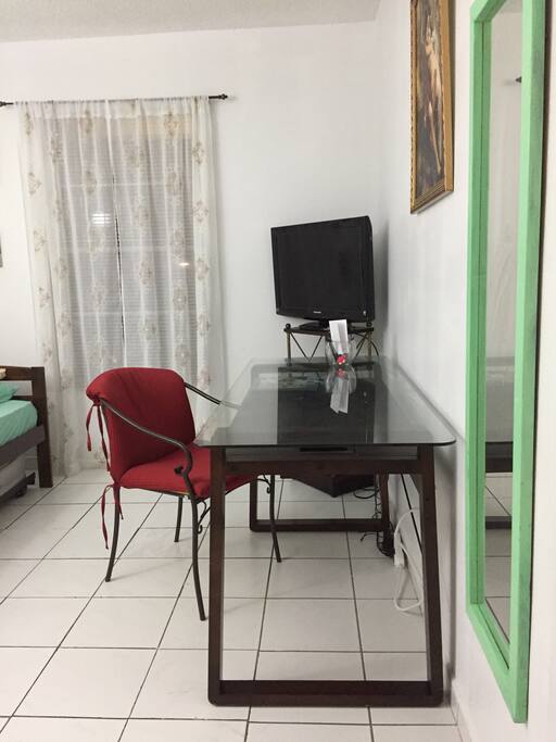 The desk.