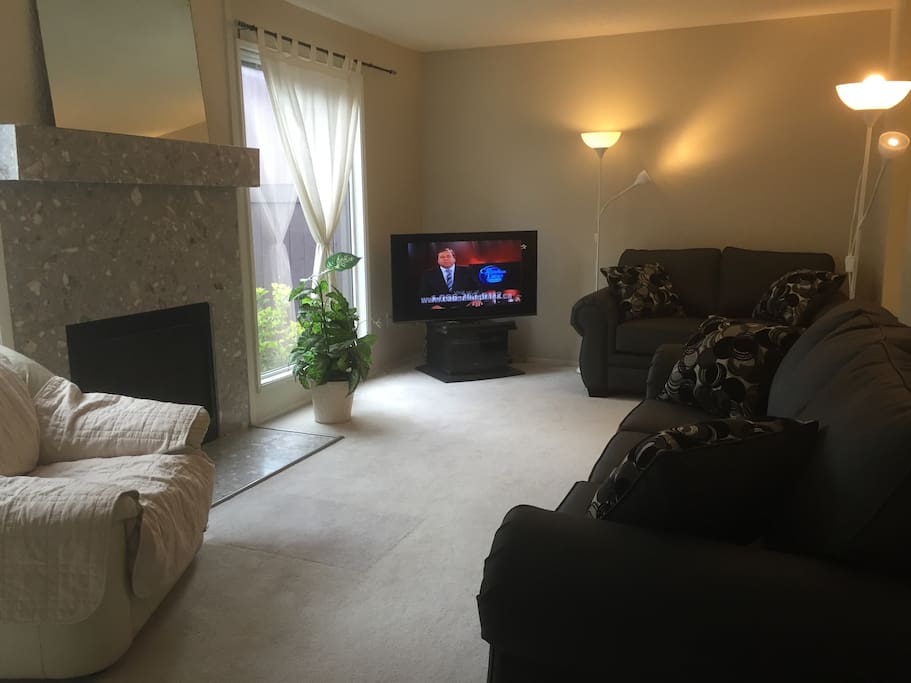 Canadian/Italian furniture surrounding the queen sized sofabed.