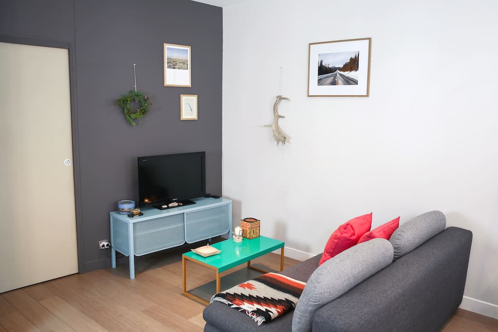 Coin salon avec TV et lecteur DVD