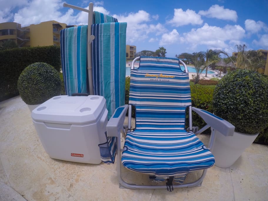 Chairs,Towels and cooler