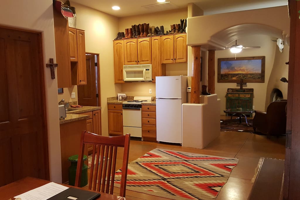 Kitchen with view of living room