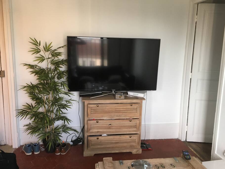 Big tv screen with internet box