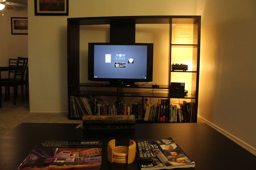 View of the TV from the couch.