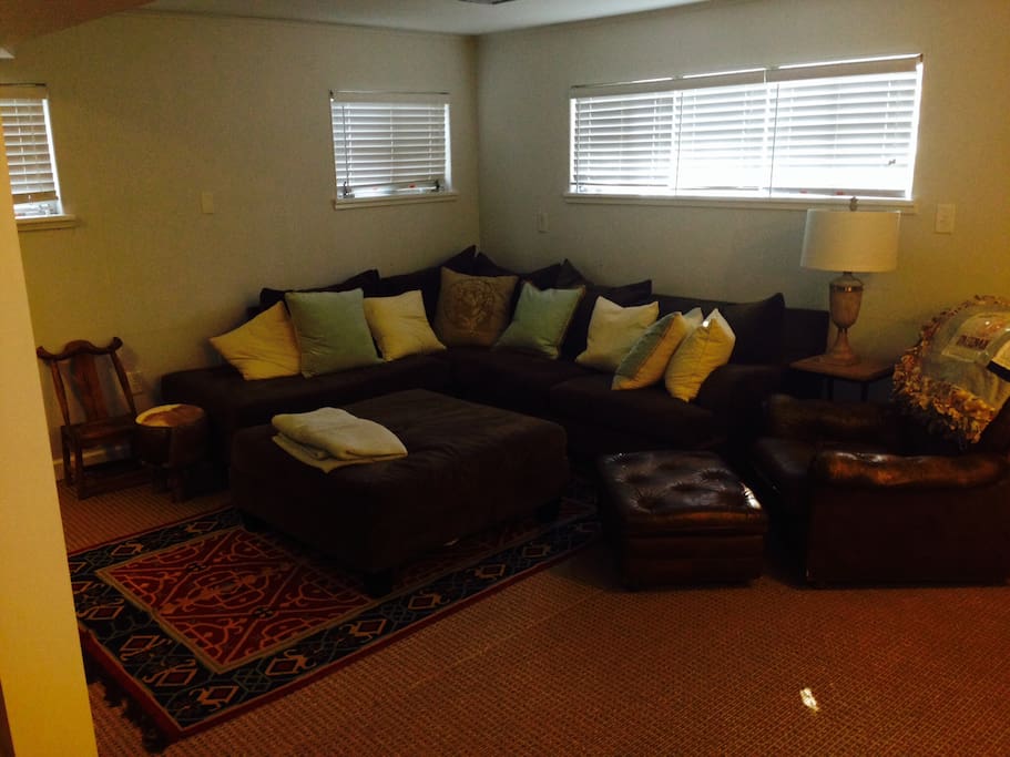 Sectional couch w/ ottoman and leather chair