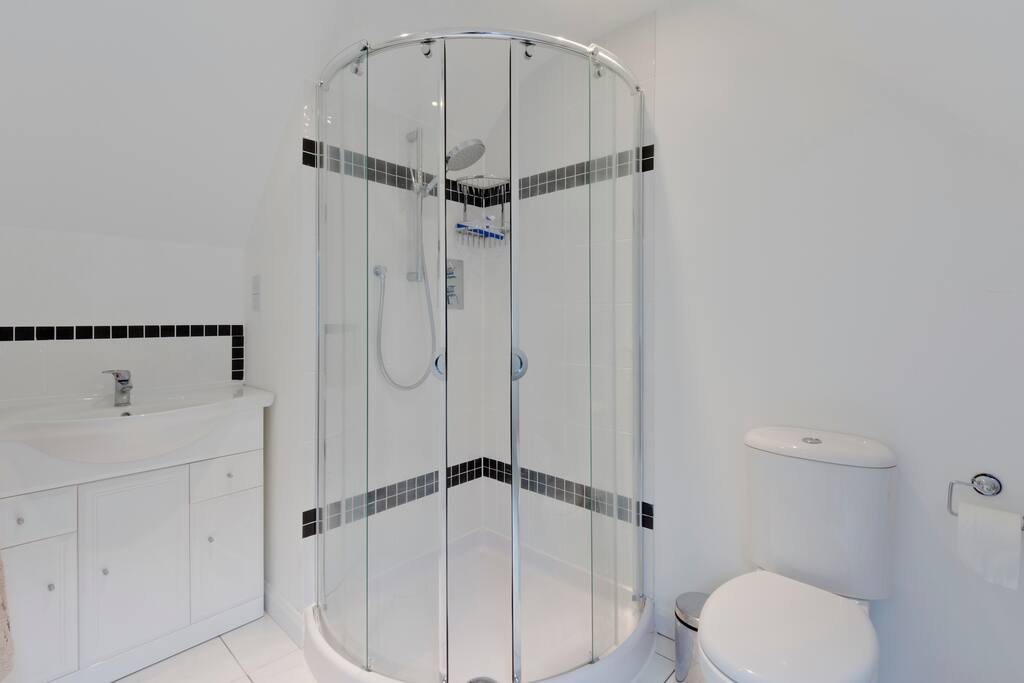 Full bathroom with brand new power shower