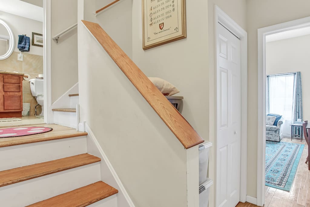 When you get to the 2nd floor, your room will be straight ahead, and the 2nd floor bathroom is up a few steps to the left.