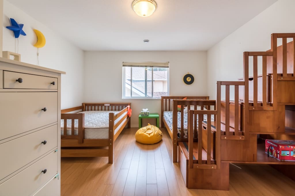 One bedroom with two double beds