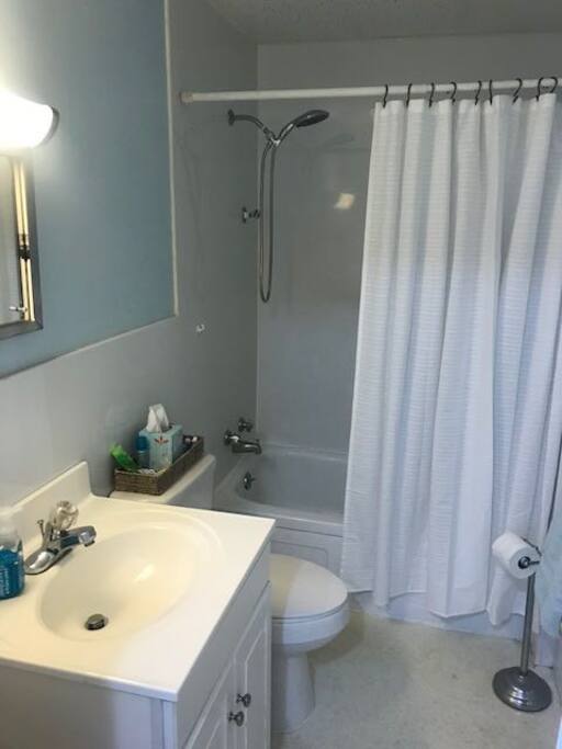 Private bathroom in the room.