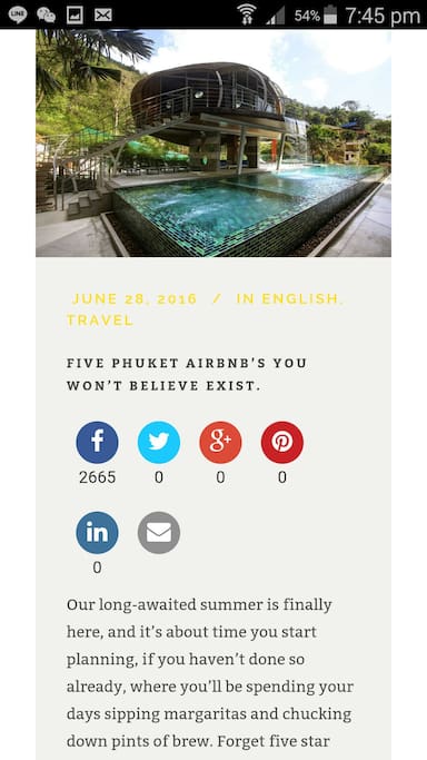 Top of FIVE PHUKET AIRBNB's YOU WONT BELIEVE EXIST, newsletter June2016 published by Airbnb
