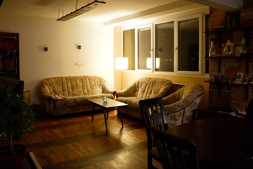 Living room at night.