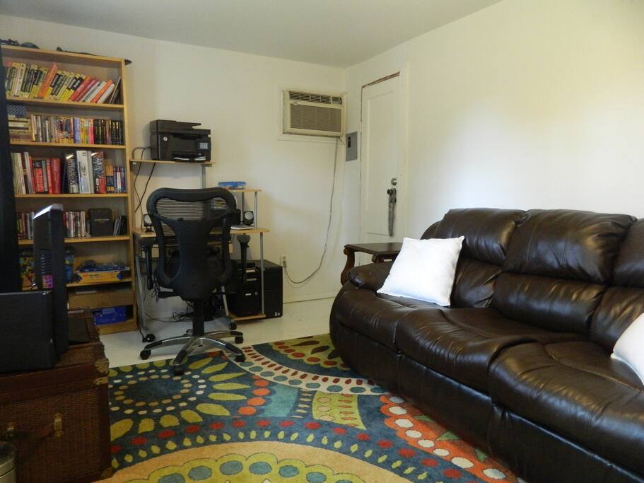 Computer desk, DVDs, and more