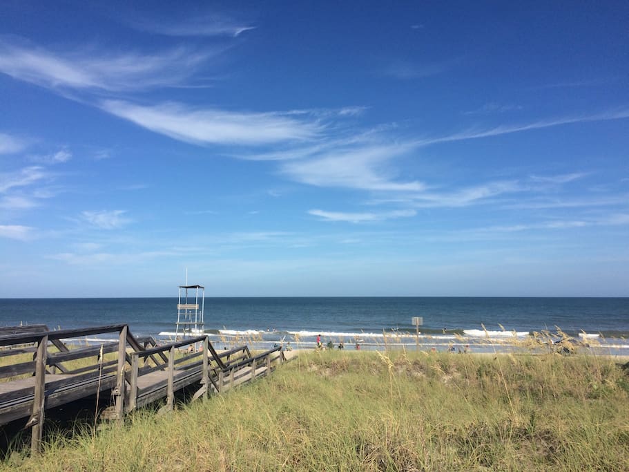 Boardwalk to our quiet section of Kure Beach with free private parking and bathroom.