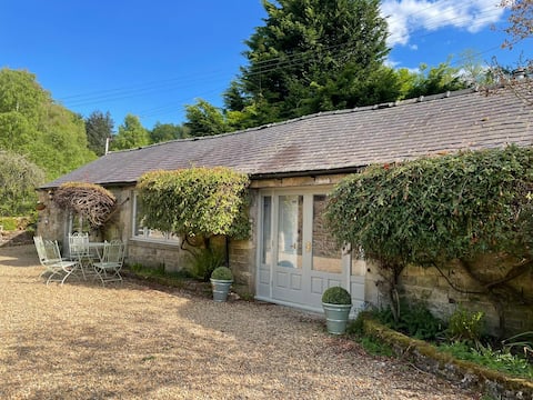 Magical cottage surrounded by trees and water