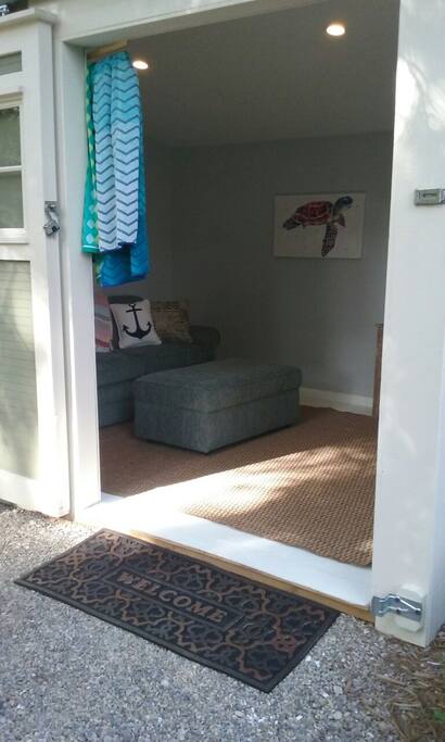 Bonus space outside is the pool house with a Smart TV and sofa bed