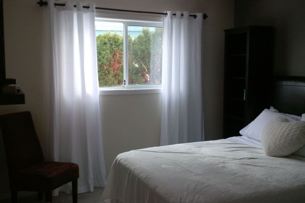 Big window with blinds and drapes.