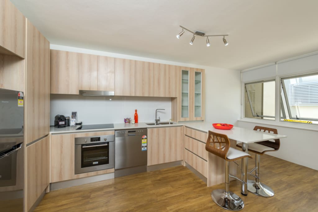 Light bright fully renovated kitchen space. European appliances