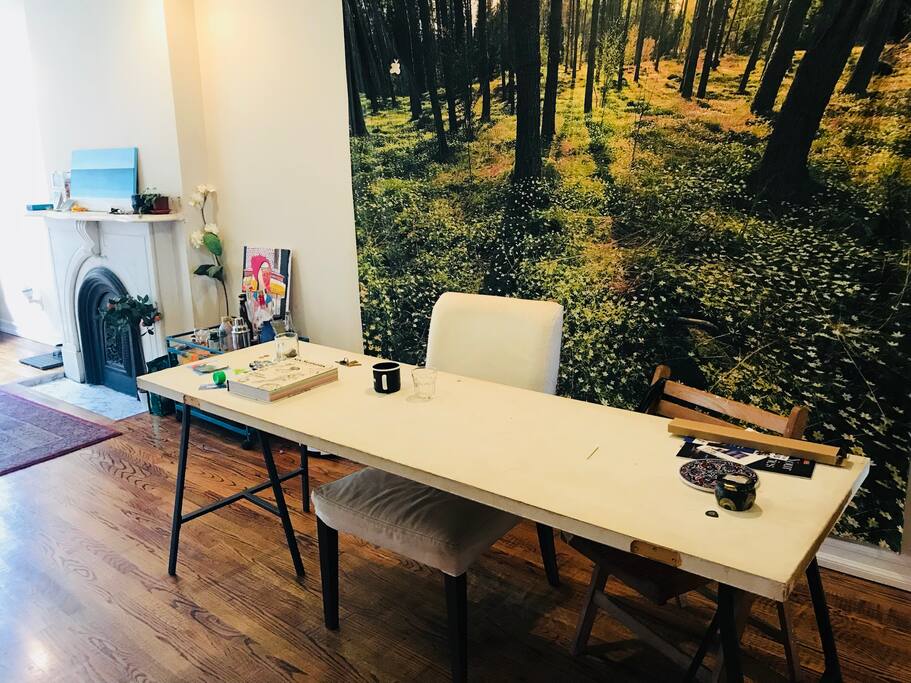 indoor forest! long table for eating/working