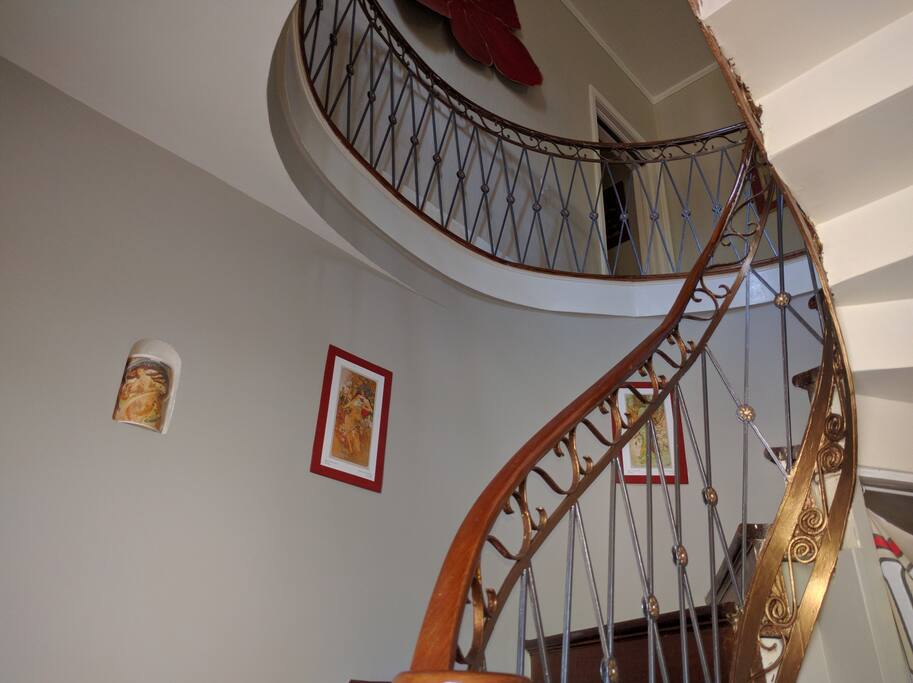 Winding mahogany stairs
