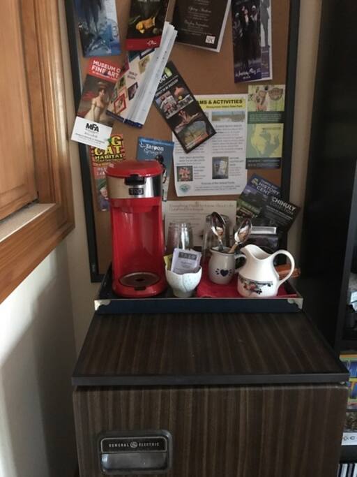 Your refrig with yogurt, rolls & coffee to start the day.