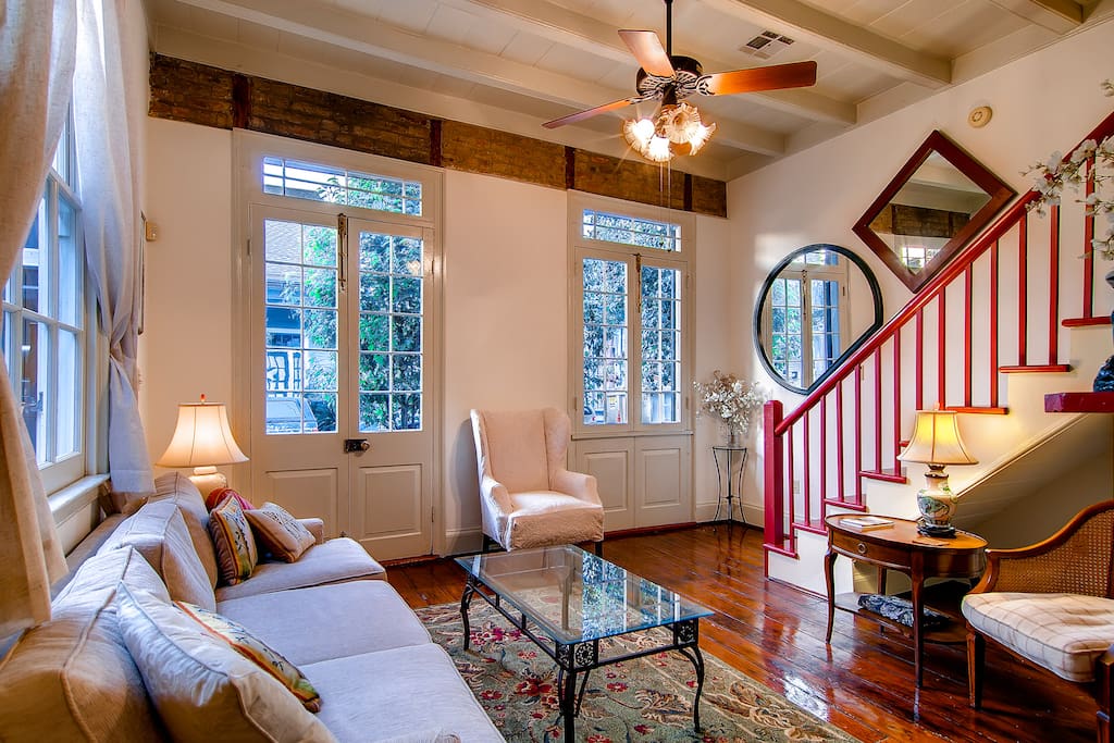 Living room with restored historic charm.