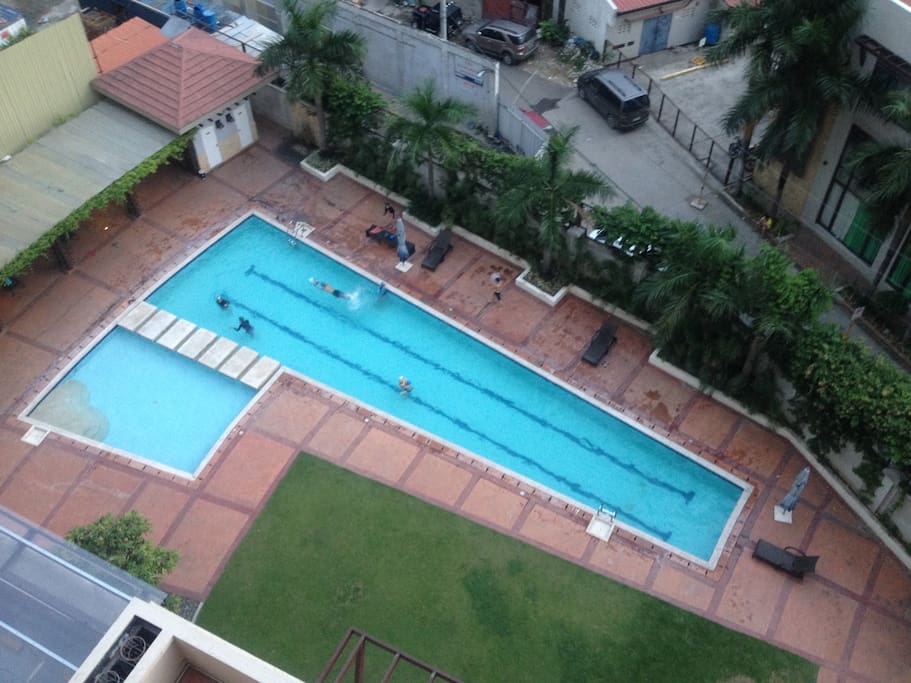 View of the swimming pool from the window