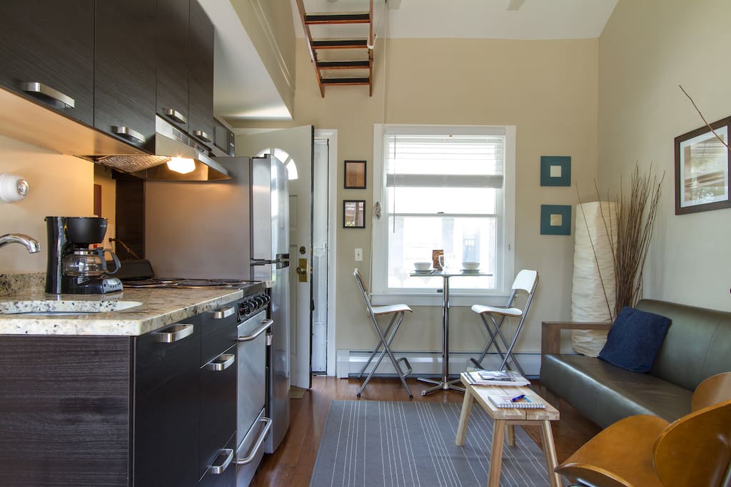 The vaulted ceilings make this tasteful room feel even bigger