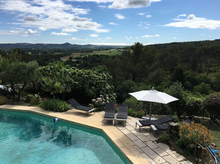 Relax on a sunbed and soak up the stunning view of the Eure Valley