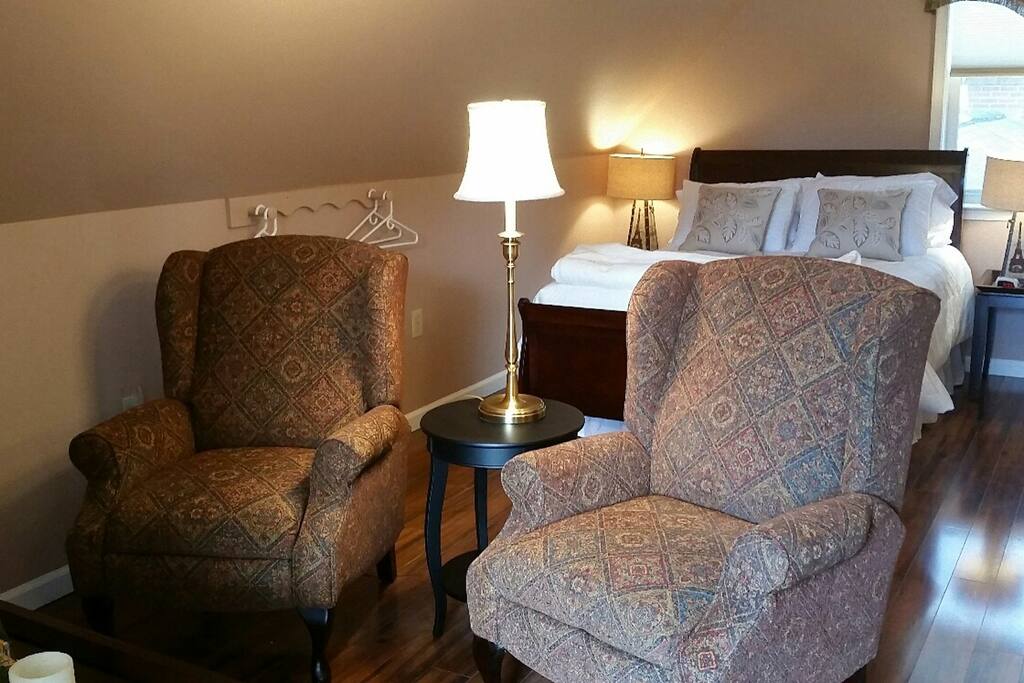 Sitting area with bedding.