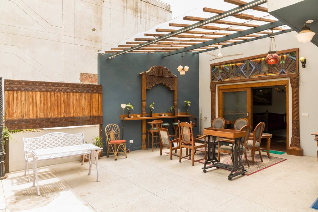 Outdoor patio - bedroom on the left & living room on the right