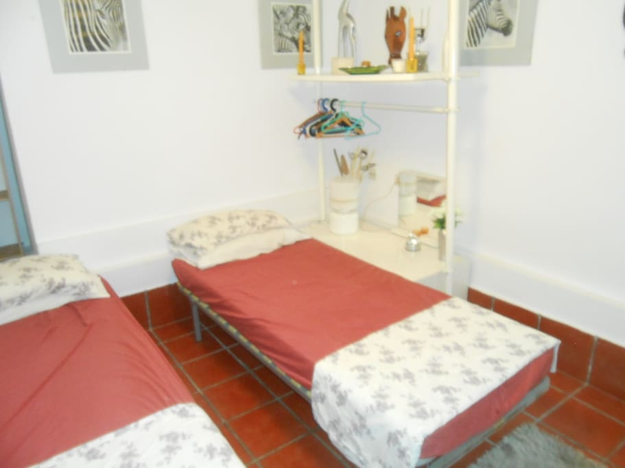 2 single beds, 3rd bed avaliable on request.