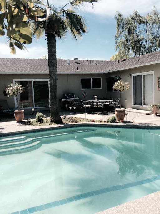 Sparkling swimming pool with large outdoor dining area, lounge chairs, bbq and fairy gardens. Very tranquil and sweet.