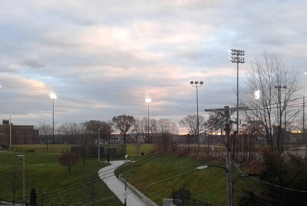 View of park's side entrance from front porch.