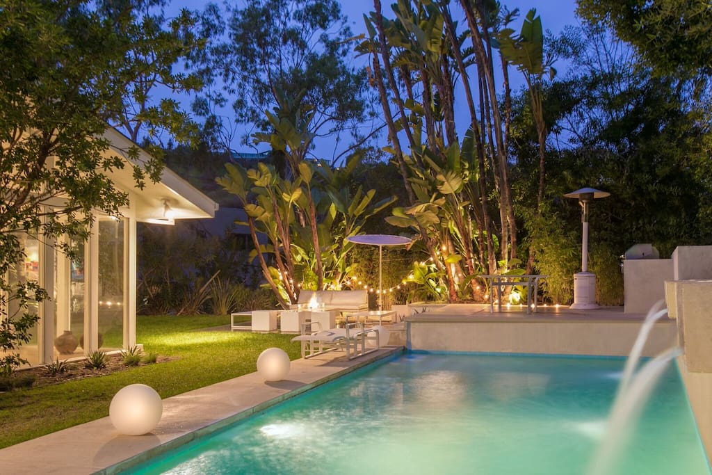 Night shot of pool