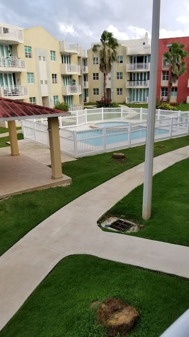 Adults and children pool from balcony