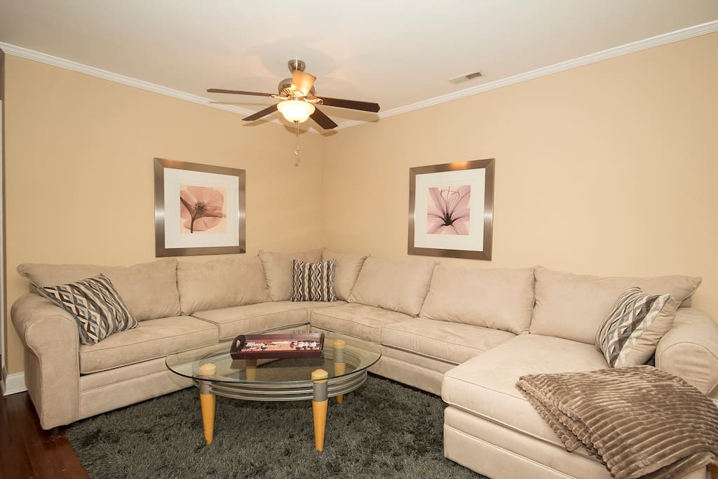 Very large sofa bed with foam mattress.